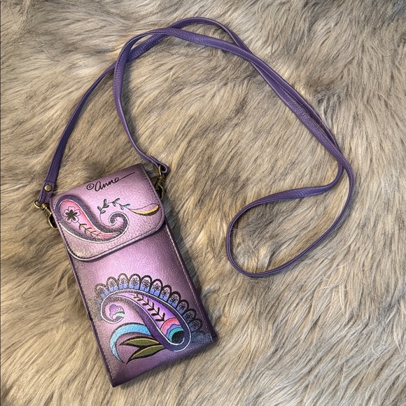 Anuschka Purple Crossbody Bag with Paisley Art - Picture 6 of 8